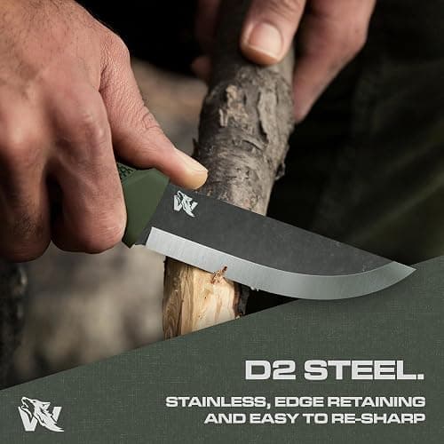 ODENWOLF W-SCANDI Full Tang Survival Knife with Sheath - Stylish Tactical Fixed Blade - Made of D2 Steel - Bushcraft and Camping Knife Survival - Perfect EDC Hunting Knife with TPE Handle thumbnail 3