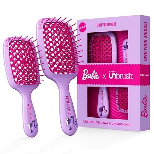 FHI Heat UNbrush Barbie Detangling Brush Duo - Own Your Unique - Purple | Original +Mini Size Pain-Free Brushing on All Wet or Dry Hair Types, Durable DuoFlex Anti-Static Bristles, Lightweight Handle - Image 1
