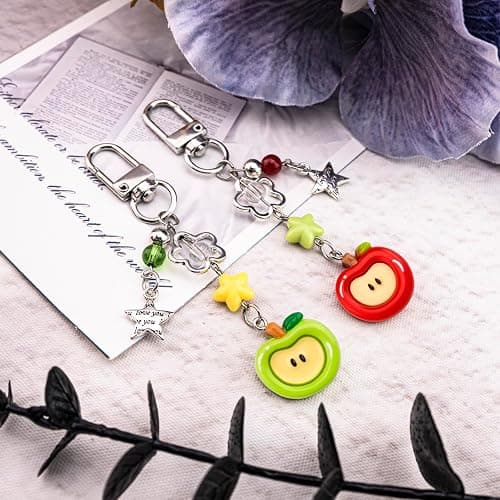 Cxulquvs 2Pcs Cute Apple Keychain for Women Fruit Keychain Accessories Trendy Phone Charm Backpack Charms for Girls Teen Girl Gifts Trendy Stuff thumbnail 4