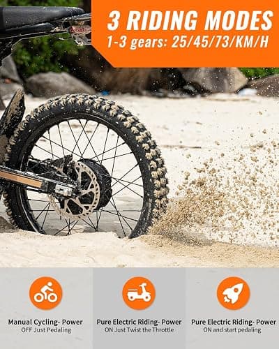 GT73 /GT73 Pro/ GT73 Mini Electric Dirt Bike for Adults/Teens - 3000W/ 2500W Motor - 50/37 MPH High-Speed, 25"/14'' Fat Tires & Dual Removable Battery, All-Terrain Off-Road eBike for Snow, Sand thumbnail 4