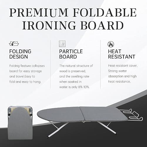 ZOES HOMEWARE Tabletop Ironing Board,Portable Iron Board with Iron Rest, Foldable Small Ironing Board with Heat Resistant Cover and 100% Cotton Pad, 31.5"x11.8"x7", Grey thumbnail 3