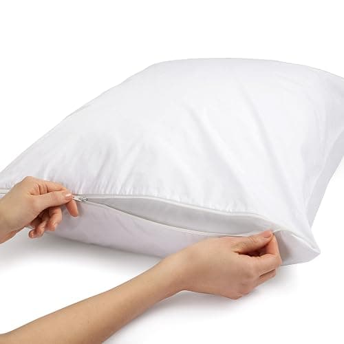Amazon Basics Standard Pillowcase with Zipper, 100% Cotton Hypoallergenic, Pillow Protector, White (27 x 21 Inches), Pillows Not Included - Standard thumbnail 6