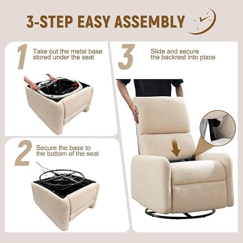 Korser 360° Swivel Glider Chair, Rocking Chair Nursery with Side Pockets, Deep Cushioned Seat, Nursery Chair with Steel Structure Base, Sherpa Swivel Chairs for Living Room, Bedroom, Khaki thumbnail 6