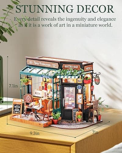 Rolife DIY Miniature House Kit 1:18 Coffe&Bar Dollhouse Diorama Model, Build Mini House Building Kit with LED Light Hobby Crafts for Adults Gift for Him Her (Tipsy Restaurant) thumbnail 6