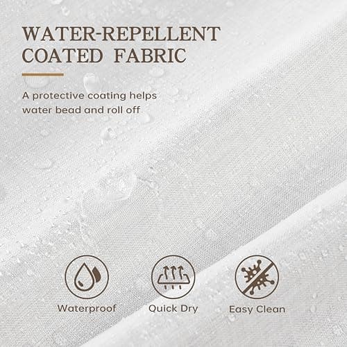 Furlinic Scalloped Shower Curtain No Hook 96 Inch White Linen Fabric Waterproof Extra Wide Wrap Around Curtain, Vintage Modern Bright Heavy Hotel Neutral Textured Elegant Cloth Curtain W 96" x H 75" thumbnail 6