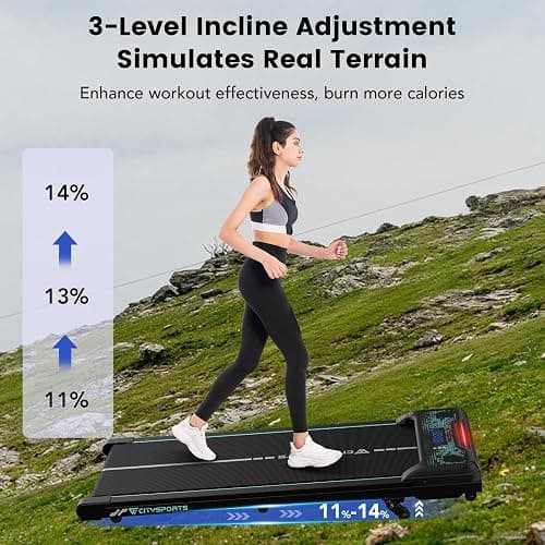 CITYSPORTS Tapis de Course Électrique Inclinable 11–14%, Tapis Roulant Silencieux 1–6 km/h, Écran LED, avec Télécommande, Tapis de Marche pour la Maison et Le Bureau thumbnail 2