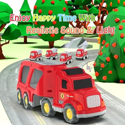 Veslier Toddler Car Toys for 3 4 5 Years Old Construction Transport Truck with 4 Pack Small Pull Back Construction Vehicles Friction Power Cars Christmas Birthday Gifts for Kids Boys Girls thumbnail 4