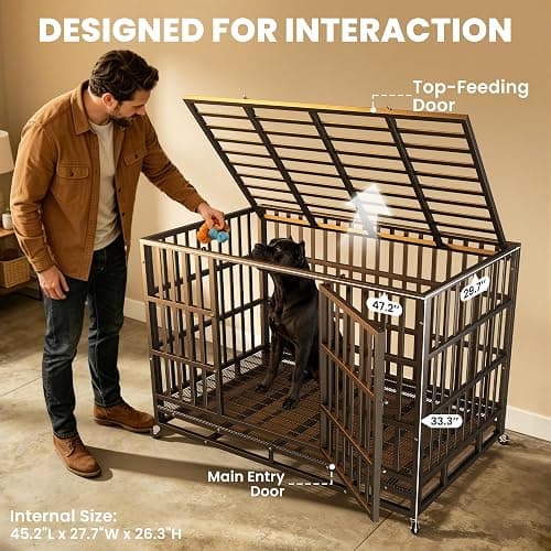 Hiwokk 48 Inch Heavy Duty Dog Crate, Indestructible Kennel for Large Dogs | 38-96" for Small to All Breeds Dogs | Escape Proof Latch | Removable Tray | Chew-Proof Steel | Lockable Wheels | Easy-Clean thumbnail 7