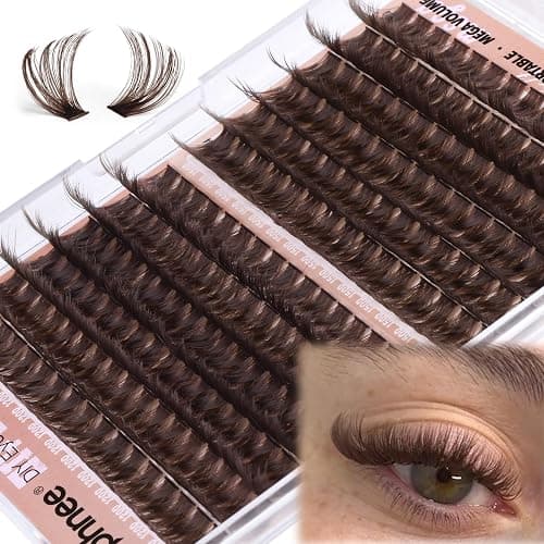 Mavphnee Brown Lash Clusters D-Curly Cluster Eyelash Extensions 14-20MM Mega Volume Lash Extensions Clusters Long Cluster Lashes Dark Brown Natural Individual Lashes (192 Pcs, 120D+150D) thumbnail 9