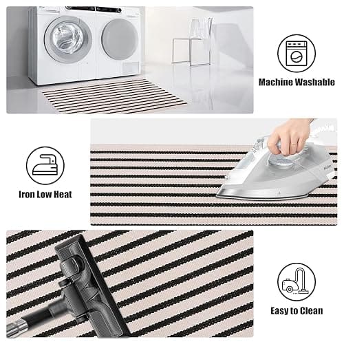 LEEVAN Black and White Striped Outdoor Rug Runner 2x4.3 Layering Doormat Farmhouse Front Porch Rug Cotton Woven Washable Throw Carpet for Hallway/Front Steps/Bathroom/Kitchen/Home Entrance thumbnail 6