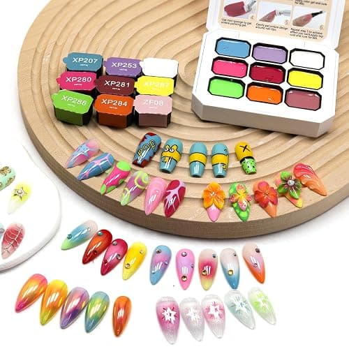 Fcozpjk Gradient Paint Nail Gel, 9 Colors Neon Ombre Gel Polish Aura Nails Blush Blooming Flower French Tips Drawing Summer Hot Pink Orange Green Vibrant Fluorescent Gels Manicure Palette UV/LED Cure thumbnail 5