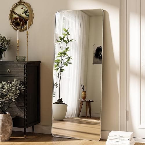 ZENOMIRRIS Silver Full Length Mirror 21 x 56 Inch Nano Floor Mirrors with Stand Rounded Corner Full Body Mirrors with Aluminum Alloy Frame for Bedroom Living Room Checkroom thumbnail 2