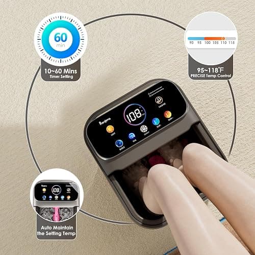 Ranjova Foot Spa Electric Rotary Massage, with Touchscreen Pro Color Display, Collapsible Foot Bath with Heat, Bubble,Remote Control, Temp Control, and 24 Motorized Shiatsu Massage Balls (Dark Grey) thumbnail 5
