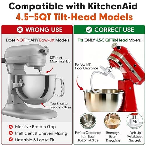K45DH Coated C Dough Hook for KitchenAid 4.5-5Qt Tilt-Head Stand Mixers | Fits K45 K45SS KSM90 KSM150, Dishwasher Safe C-Shaped Bread Hook for Kneading Bread, Pizza and Yeast Dough thumbnail 2