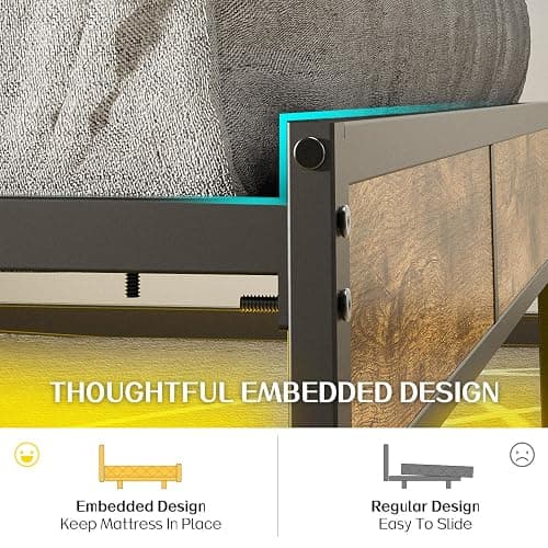 Liians Queen Bed Frame with Headboard, Metal Platform Bed with Smart LED Lights and USB Charging Station, Easy Assembly, No Box Spring Needed thumbnail 5