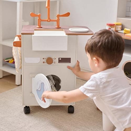 Teamson Kids Little Chef Savannah Off-White Play Kitchen for Girls & Boys with Sink, Fridge & 21 Accessories, Pretend Toy Kitchen Set for Toddlers Ages 3+ with Storage & Modular Design thumbnail 10
