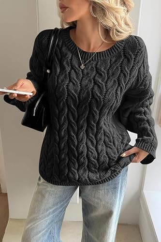 Cicy Bell Womens Oversized Cable Knit Sweaters Long Sleeve Crewneck Chunky Loose Fit Pullover Tops thumbnail 5