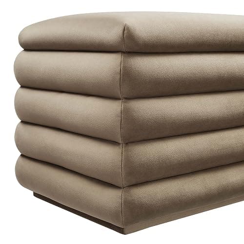 Modway Mezzo 46 Inch Performance Velvet Upholstered Storage Bench in Taupe - Channel Tufted Ottoman for Bedroom, Entryway - Versatile Bed and Living Room Bench with Storage thumbnail 8