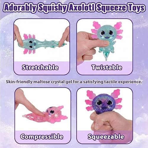 Axolotl Squishy Toy Squeeze Stress Relief Fidget Sensory Toy for Kids Adults, Cute Handheld Stress Ball for Anxiety and Focus, Purple Big Ears(3color) thumbnail 3