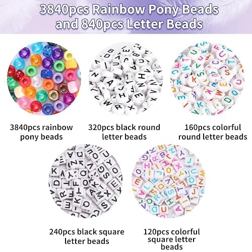 QUEFE 4680pcs Pony Beads Friendship Bracelets Making Kit, 120 Colors Kandi Beads Set for Jewelry Making, 3840pcs Plastic Rainbow Bead and 840pcs Letter Beads for Gift, Necklace and Craft thumbnail 3