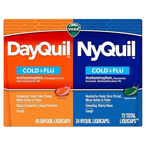 Vicks DayQuil & NyQuil Co-Pack, Cold & Flu Medicine, Powerful Multi-Symptom Daytime & Nighttime Relief for Headache, Fever, Sore Throat, Minor Aches & Pains, & Cough, 72ct thumbnail 7