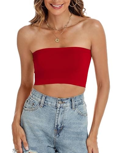 Womens Tube Tops Summer Bandeau Casual Crop Top Going Out Strapless Tank Basic Short Shirt thumbnail 2