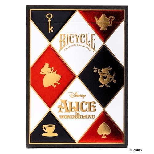 Disney Alice in Wonderland Inspired Playing Cards 1 Deck by Bicycle | Custom court cards with Alice Mad Hatter Cheshire Cat and Queen of Hearts, Checkered back design, Air Cushion Finish thumbnail 3