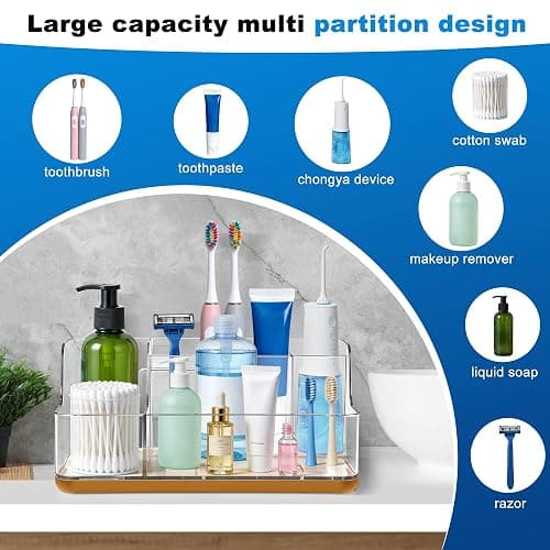 LAREKUN Gold Vanity Bathroom Countertop Storage Rack Lipstick & Makeup Brush Organizer Skincare Storage Box for Vanity Ideal for Bathroom, Living Room, and Kitchen Organization thumbnail 6