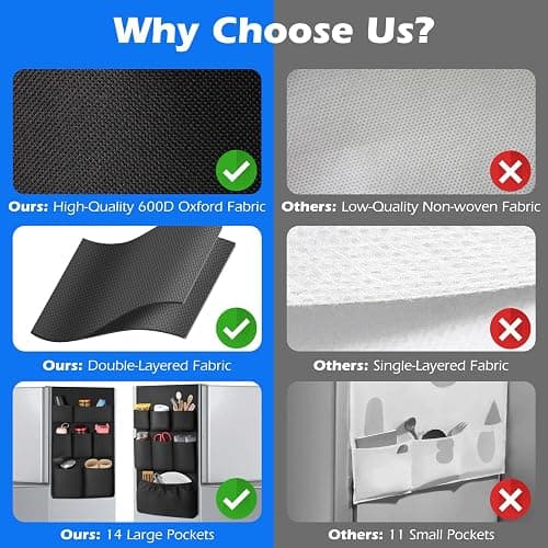 FENYUAN Dorm Room Essentials Mini Fridge Storage, 14 Pockets and Paper Goods Organizer, Dorm and Office Over the Fridge Caddy Organizer, College Essentials Flatware Storage Organizer - Black - 63IN - Black thumbnail 4