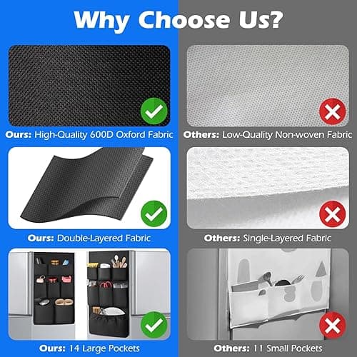 FENYUAN Dorm Room Essentials Mini Fridge Storage, 14 Pockets and Paper Goods Organizer, Dorm and Office Over the Fridge Caddy Organizer, College Essentials Flatware Storage Organizer - Black - 63IN - Black thumbnail 4