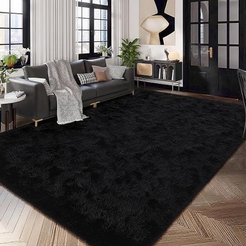 HOMORE Black Rug for Bedroom 4x6 Furry Carpet for Boys Girls Shaggy Fuzzy Rugs for Living Room Non Slip Large Rug for Kids Dorm Home Decor thumbnail 3