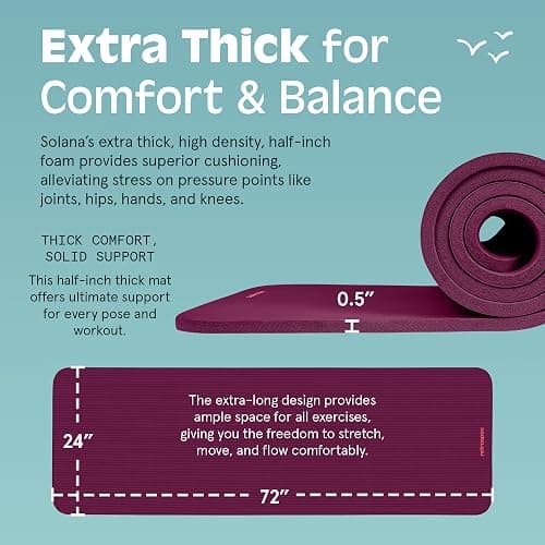 Retrospec Solana Yoga Mat Thick 1/2in Non-Slip Workout Mat with Nylon Strap - 72x24in Exercise Mat for Pilates, Stretching & Fitness - BPA Free, Easy Clean thumbnail 3