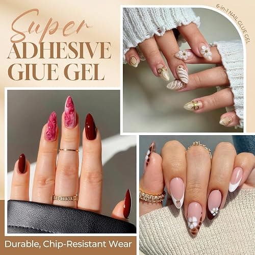 UNA GELLA 6 in 1 Gel Nail Glue for Nails Tips 10ml Long Lasting U V Nail Glue Super Strong Brush On Glue for Base Blooming Gel for Clear False Nail Tips and Press on Acrylic Nails Need Light Cured thumbnail 2