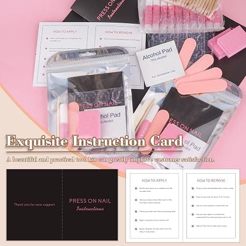 50 Set Press On Nail Tool Prep Kit for Salon Business, Disposable Manicure Kit with Nail File, Buffer, Glue, Prep Pad, Instruction Card, Adhesive Tabs, Wood Stick, Holographic Bag thumbnail 3