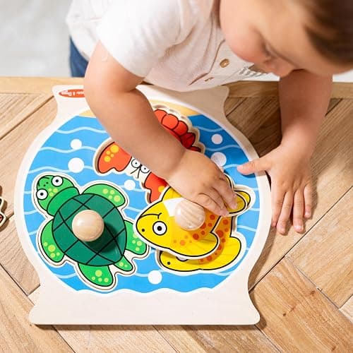 Melissa & Doug Wooden Jumbo Peg Puzzle 2-Pack – Fish Bowl, House Pets, 3-Piece for Toddlers Boys and Girls, Ages 1+ Years thumbnail 7