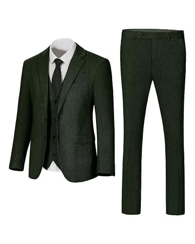 Retro 3 Piece Suit Tweed Herringbone Men's Suits Slim Fit Jacket Vest Pant | Tweed Wool Blend Retro 3 Piece Suit Herringbone Men's Suits Vintage Wedding Groom Tux Set Dress Prom Single Breasted Jacket thumbnail 3