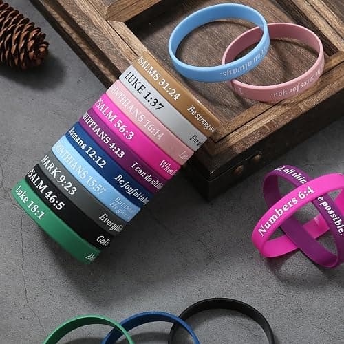 QEERBSIN Bible Verses Bracelets Motivational Christian Rubber Bracelets Faith Hope Wristbands Bracelets for Men Women Teens thumbnail 2