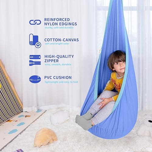 OUTREE Kids Pod Swing Seat, Cotton Child Hammock Swing Chair, Sensory Swing for Indoor and Outdoor Use, Macaron Light Purple thumbnail 6