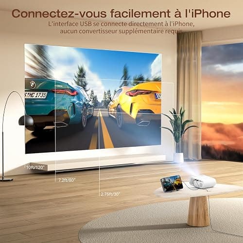 Mini Projecteur Portable 4K Videoprojecteur – 20000 Lux pour Smartphone, Prend en Charge la Mise en Miroir d'écran Filaire, Compatible avec TV Stick/Windows/iOS/Android/HDMI/USB (20 * 15 * 10cm) thumbnail 3