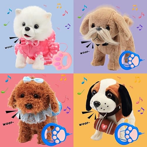 Hopearl Walking Pomeranian Interactive Electronic Pet Dog Toy Remote Control Leash Animated Puppy Nodding Barking Wagging Tail Gifts for Toddlers Birthday, White, 10'' thumbnail 7