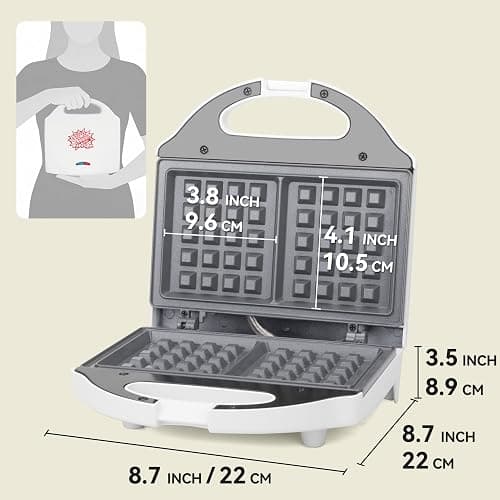 AshGlen Ceramic Mini Waffle Maker 2 Slices, Belgian Waffle Maker, Waflera Electrica, Double Small Waffle Maker, Making 2 × 4" Waffles with PFAS-Free Ceramic Coated Non-Stick Cooking Plates, White thumbnail 2