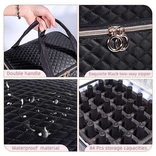 Nail Polish Organizer Case,3 Layers Nail Organizers and Storage With Detachable Holds 84 Bottles Nail Polish & Nail Lamp Large Nail Polish Organizer Bag ,for Manicure Tools, Nail Polish Kit (Black) thumbnail 5