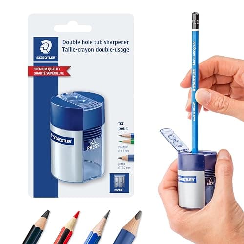 STAEDTLER Double-Hole Tub Pencil Sharpener: Dual Size Manual Sharpener for Standard Graphite & Colored Pencils - Compact Design - Ideal for Classroom, Home, Office, & Art Studio - Image 1