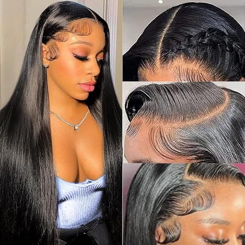 TTSMINS 13x6 Lace Front Wigs Human Hair for Women 180 Density 32 Inch Straight Lace Front Wigs HD Transparent Frontal Wigs Human Hair Lace Front Wigs Pre Plucked with Baby Hair Glueless Wigs thumbnail 8