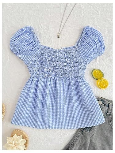 SOLY HUX Girl's Gingham Tops Y2K Cute Blouse Summer Sweetheart Neck Shirts Aesthetic Clothes thumbnail 3