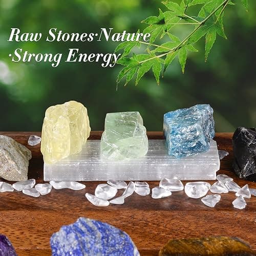AOOVOO 17Pcs Crystals and Healing Stones, 14Pcs Real Raw Chakra Stones Set, Selenite Charging Plate, Amethyst Necklace, Rose Quartz, Mothers Day Gifts, Gift Box, Guide for Beginners, Collection, Meditation, Yoga thumbnail 4