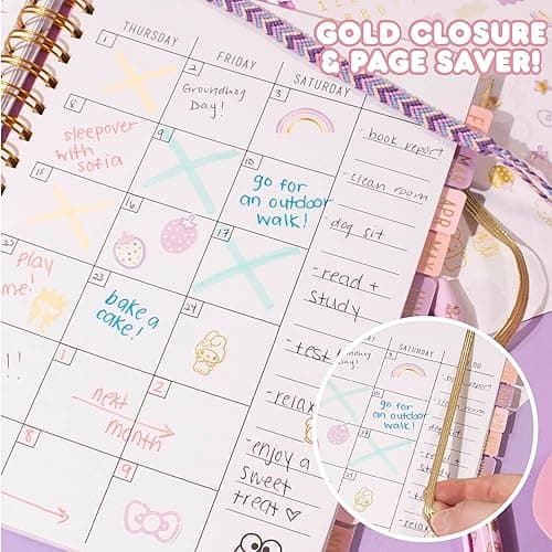 Hello Kitty And Friends Agenda, 70 Pages, Hardcover Planner, Hello Kitty & Kuromi Stickers, Sanrio Stuff, Cute School Supplies, Cute Stationery, Hello Kitty School Supplies, Sanrio Accessories - Pink Gold Foil Planner thumbnail 2