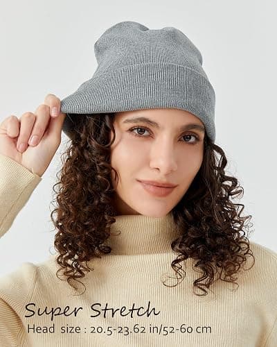 Satin Lined Knit Beanie Hat-100% Cotton Winter Hats for Women Men Silk Lining Soft Slouchy Warm Cuffed Beanies Hat thumbnail 4