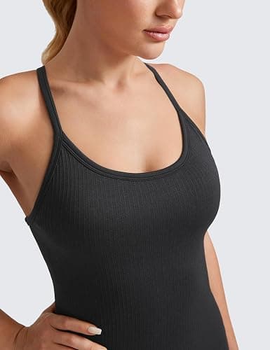 CRZ YOGA Seamless Workout Tank Tops for Women Racerback Athletic Camisole Sports Shirts with Built in Bra - Medium - Black thumbnail 5