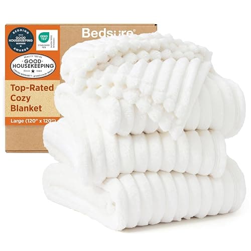 Bedsure GentleSoft Large Fleece Blanket for Bed - Cozy Soft Throw Blankets for Women, Cute Large Throws for Girls, Off White, 120x120 Inches - Image 1
